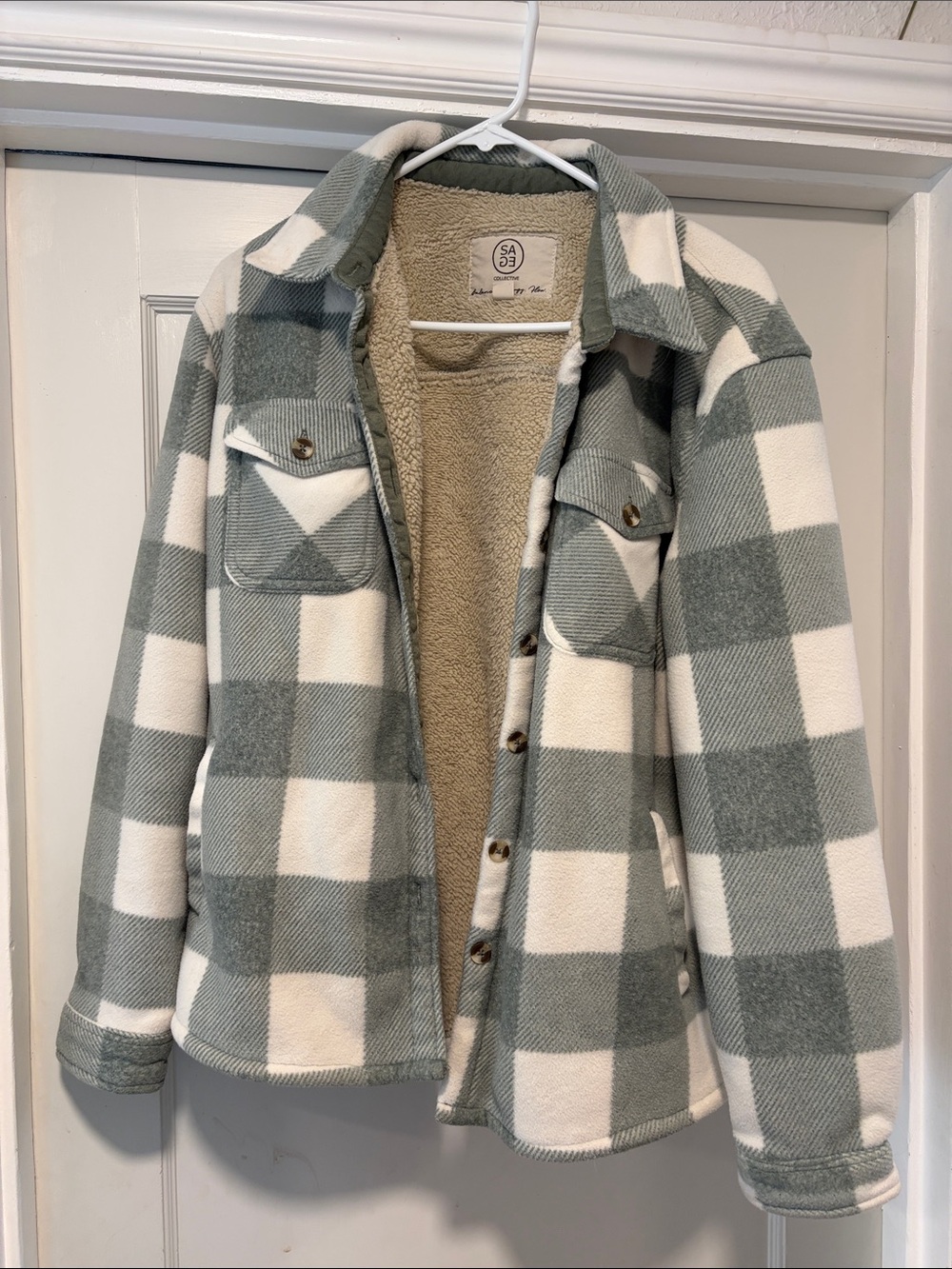SAO Sage and White Buffalo-Check Sherpa-Lined Teddy Jacket